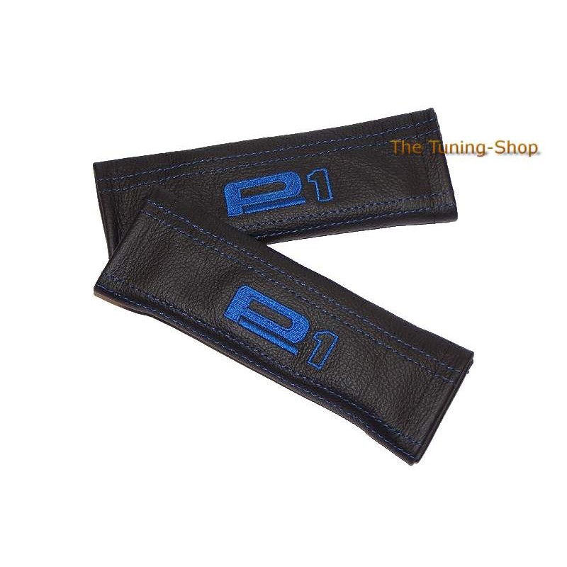 Seat Belt Harness Covers Pads Black Genuine Leather Custom Seat Belt Covers Black Genuine Leather Embroidery Scooby Blue Stitching For Subaru Impreza New