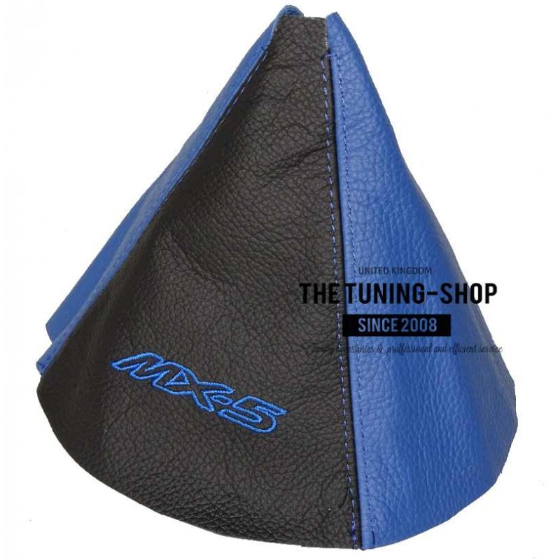 GEAR /& HANDBRAKE GAITER BLACK LEATHER DOUBLE BLUE MX-5 EMBROIDERY