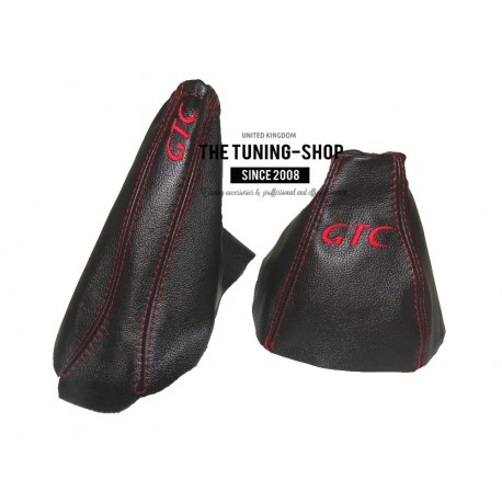 Gear Stick Gaiter Black Genuine Leather Red GTC Embroidery