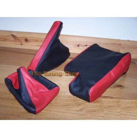 FITS BMW E46 ARMREST COVER GEAR HANDBRAKE GAITER 2 TONE BLACK RED NEW