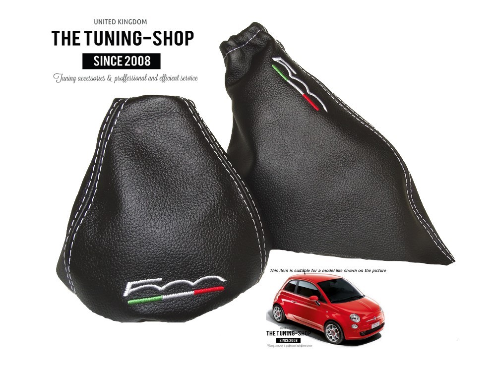 The Tuning-Shop Ltd For Fiat 500 2007-2015 Manual Shift Boot Blue Leather With White 500 Embroidery