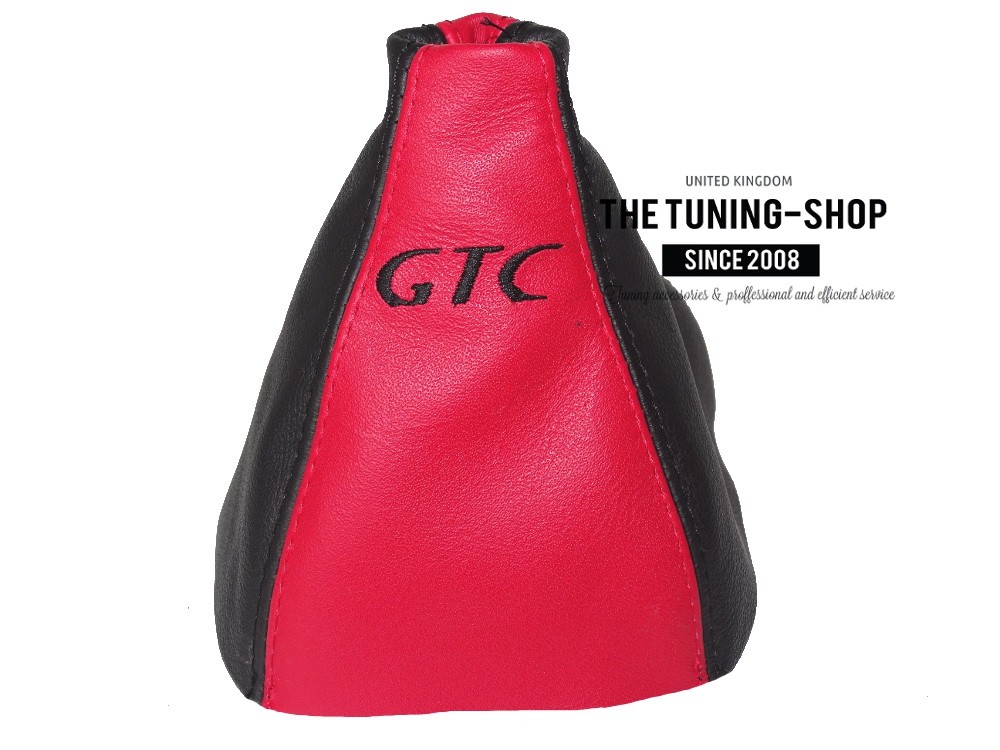 Gear Stick Gaiter Black Genuine Leather Red GTC Embroidery
